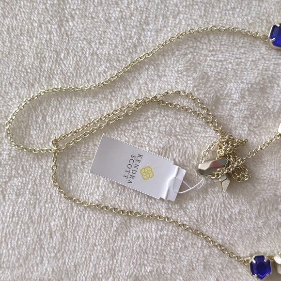 NEW Kendra Scott Tammy Custom Color Bar Necklace Gold Cobalt Blue Adjustable - Picture 4 of 14